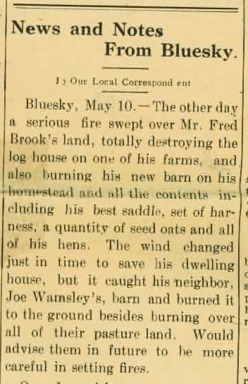 Fire at Fred Brooks Homestead may 10 1923 